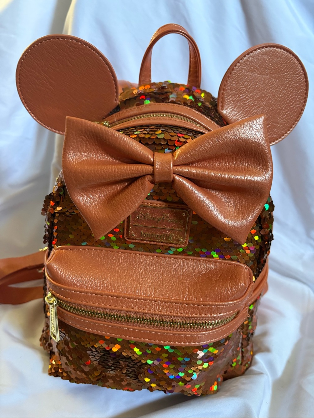 Loungefly peach Sequined Mini Backpack with Bow & Ears